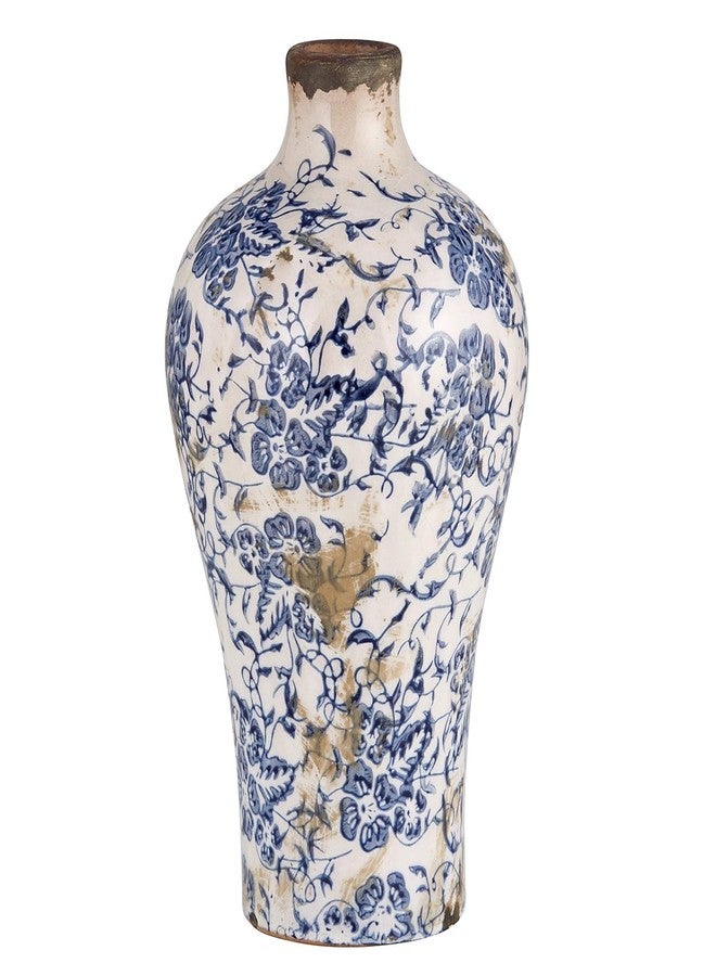 47th & Main Vintage Ceramic Vase Large, Blue Floral Vase - Image 1
